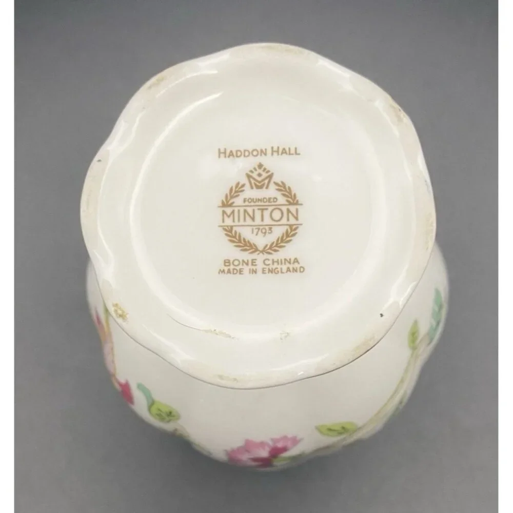 Minton Haddon Hall Bone China Footed Egg Cup Vase England Floral Gold Trim 3